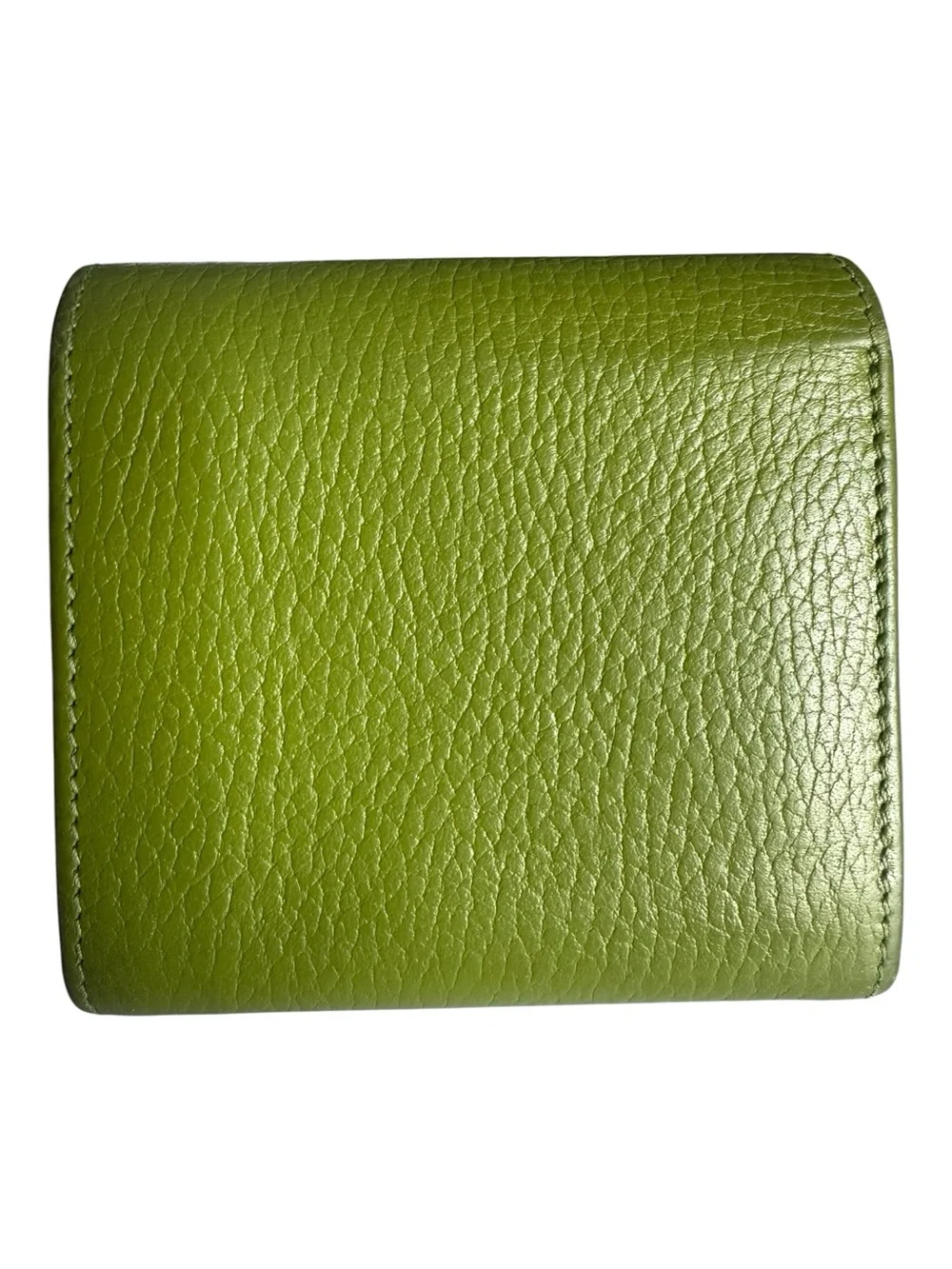 Authentic Gucci GG Marmont Lime Green Pebbled Leather Compact Wallet